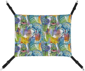 Watercolor Palm Leaves and Chameleon Lizard Cat Hanging Hammock Soft Breathable Pet Cage Dog Hammock with Adjustable Straps and Metal Hooks, style, 202403255