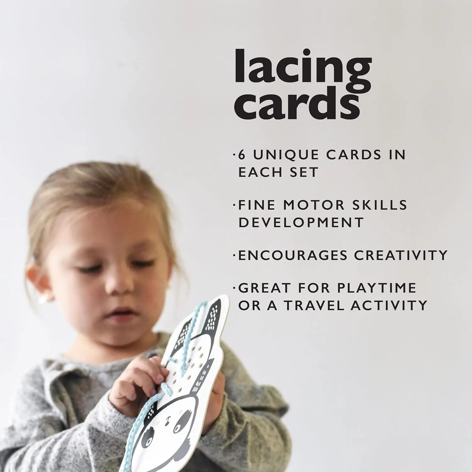 Wee Gallery Baby Animals Lacing Cards, Sewing Board and Travel Game for Toddlers and Preschoolers, Fine Motor Skills Toy, Montessori-Inspired Educational Kids Craft Activity for Ages 3 