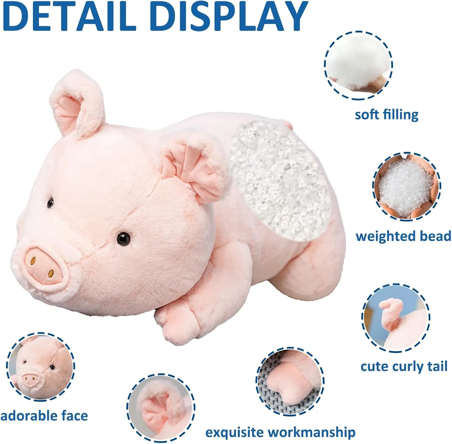 Weighted Stuffed Animals, 3.3lbs Weighted Pig Stuffed Animal Cute Pig Plush Animals Hugging Pillow Toy Gifts for Adults and Kids, 19.6 inch