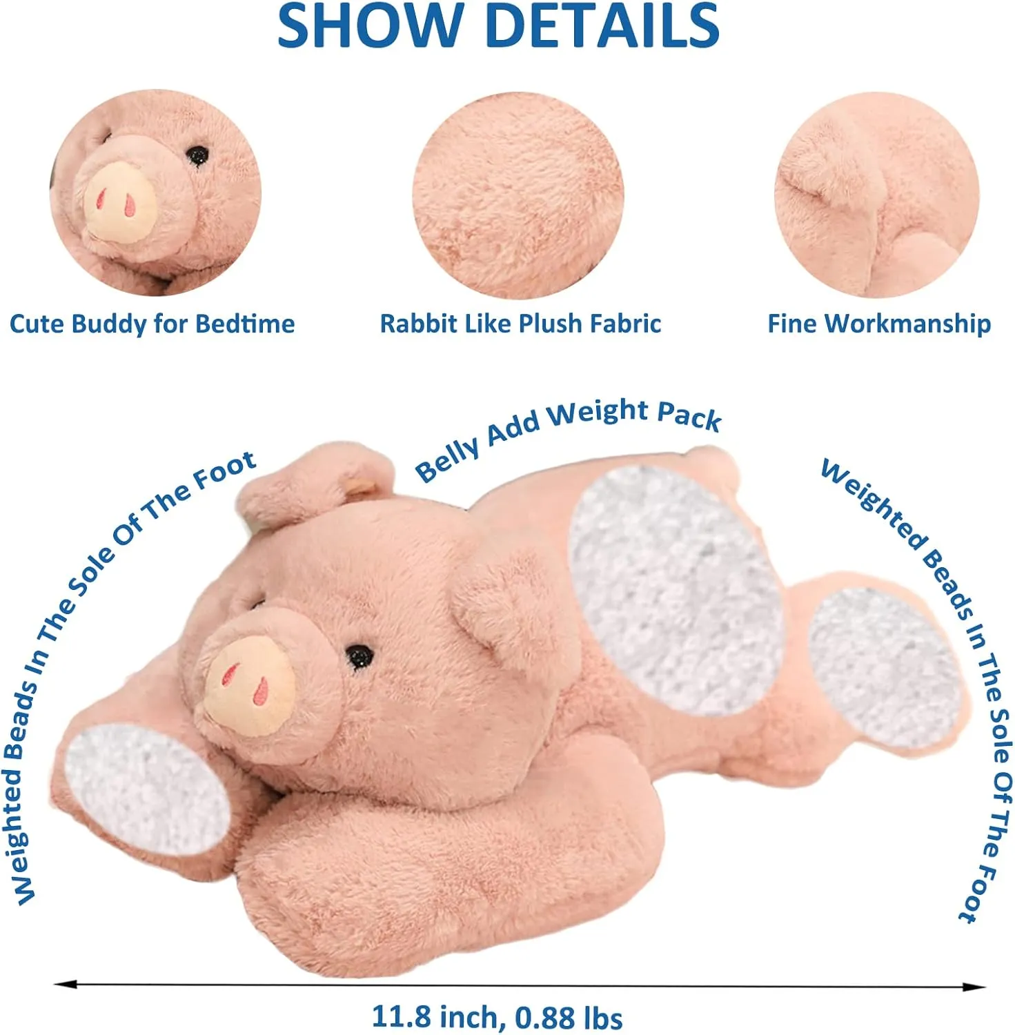 Weighted Stuffed Animals, Weighted Pig Stuffed Animal Toy Cute Pink Pig Plush Pillow Weighted Plush Animals Toy, 11.8"