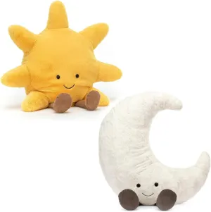 WeightedPlush 14" Moon and Sun Plush Toy Cute Smile Funny Moon and Sun Sunshine Stuffed Animals Pillow Moon Shape Soft Plushie for Gifts for Kids Birthday