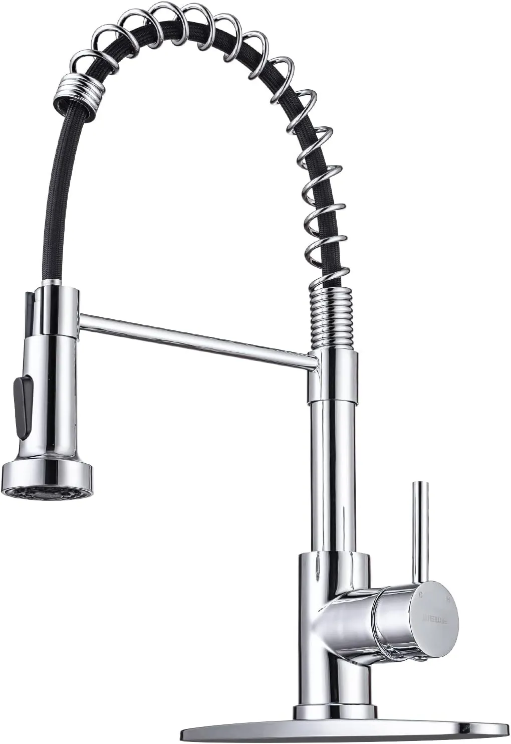 WEWE Chrome Kitchen Faucet, Faucet for Kitchen Sink with Pull Down Sprayer Kitchen Faucet with Deck Plate Stainless Steel Single Handle Spring for Farmhouse Utility Bar Laundry Sinks