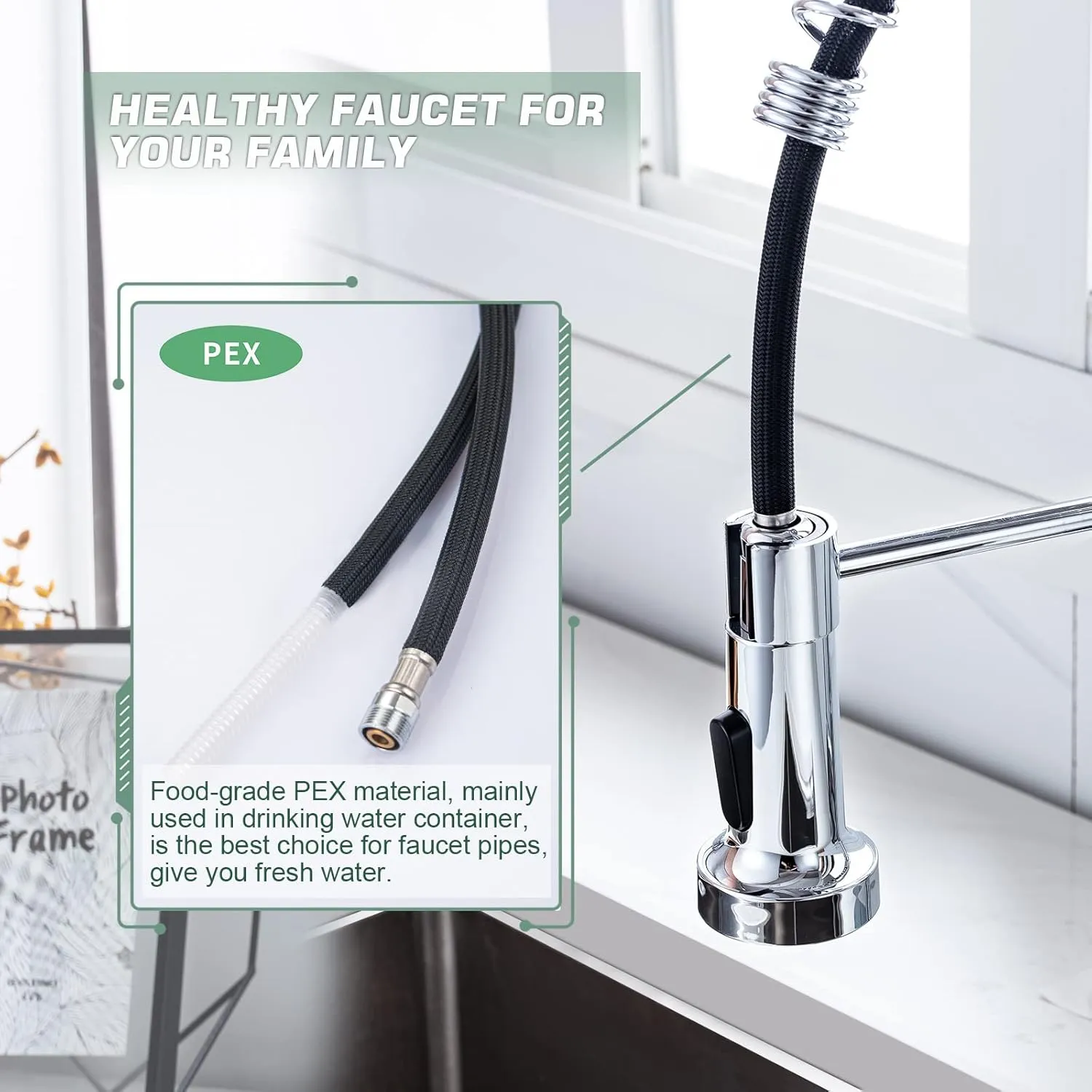 WEWE Chrome Kitchen Faucet, Faucet for Kitchen Sink with Pull Down Sprayer Kitchen Faucet with Deck Plate Stainless Steel Single Handle Spring for Farmhouse Utility Bar Laundry Sinks