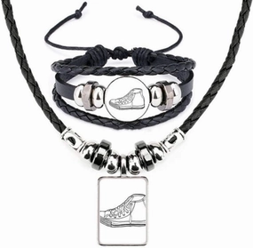 White Canvas Shoes Hand Painted Pattern Leather Necklace Bracelet Jewelry Set