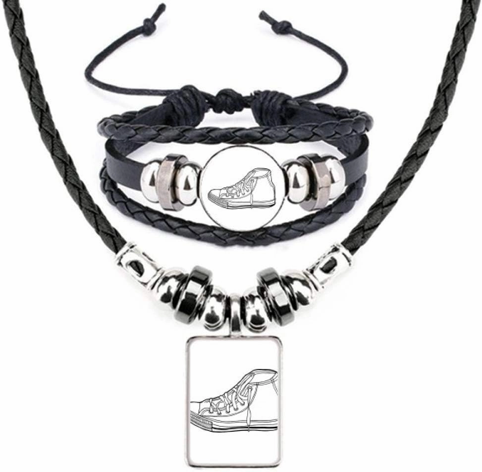 White Canvas Shoes Hand Painted Pattern Leather Necklace Bracelet Jewelry Set