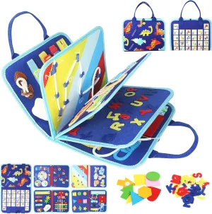 Whizturtle Toddler Busy Board Montessori Toys, Sensory 8 in 1 Preschool Activities Learning Fine Motor life Skills 36 months Christmas Gift Travel Airplane Car