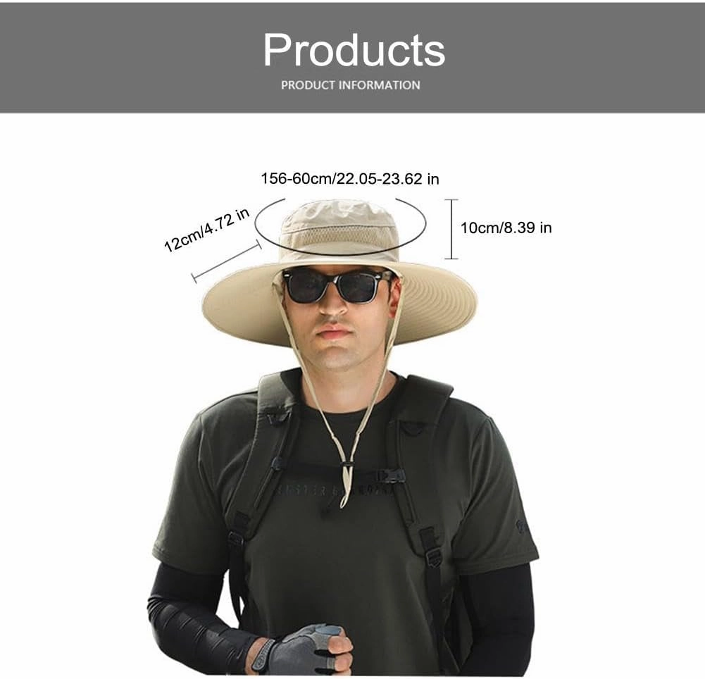 Wide Brim Solar Fan Outdoor Fishing Hat, 2024 New Solar&USB Charging Men Sun Hat With 2 Solar Fan UPF 50  Solar Fan Hat