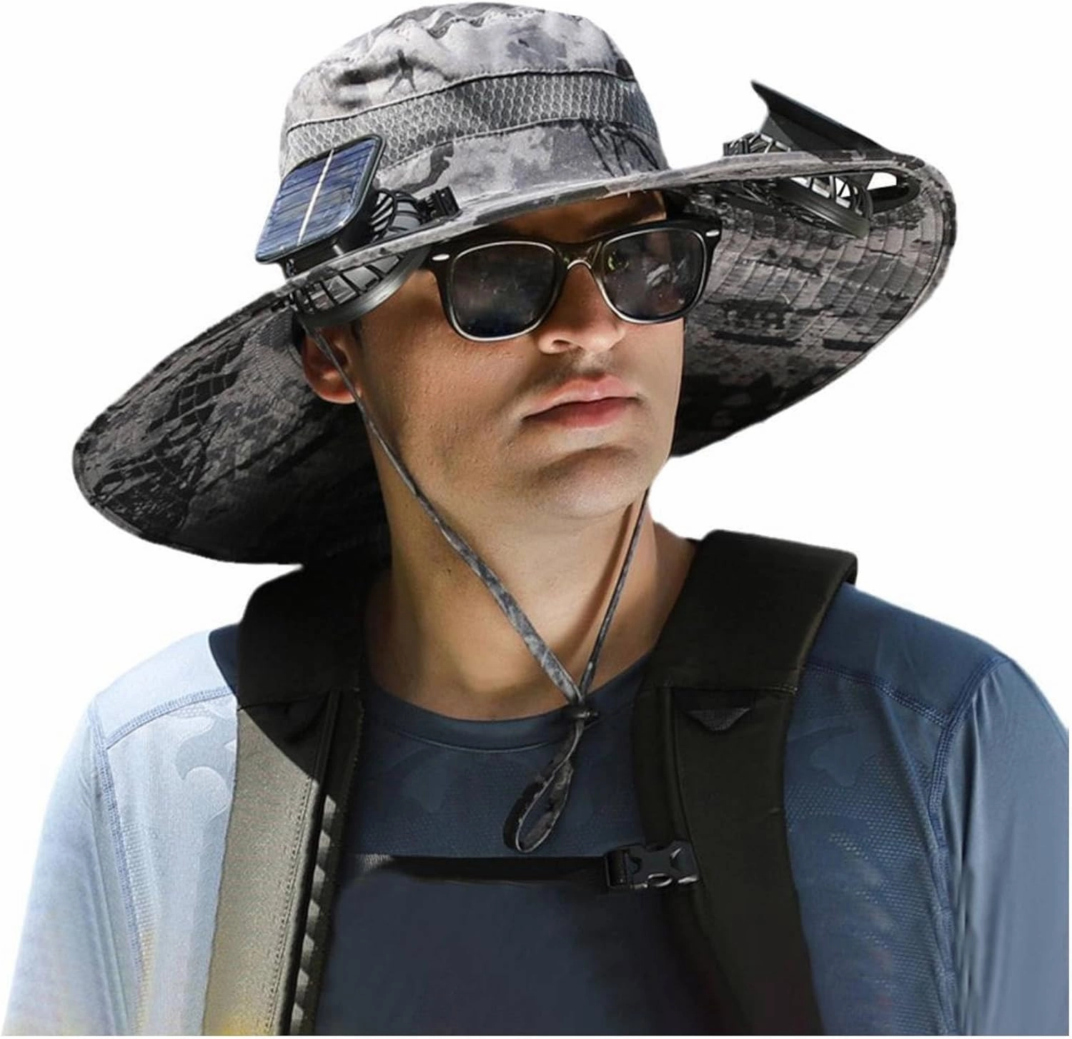 Wide Brim Solar Fan Outdoor Fishing Hat, 2024 New Solar&USB Charging Men Sun Hat With 2 Solar Fan UPF 50  Solar Fan Hat