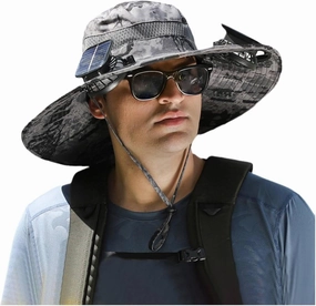 Wide Brim Solar Fan Outdoor Fishing Hat, 2024 New Solar&USB Charging Men Sun Hat With 2 Solar Fan UPF 50  Solar Fan Hat