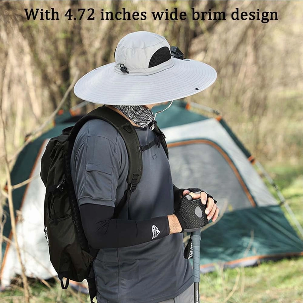Wide Brim Solar Fan Outdoor Fishing Hat-Solar & USB Charging, Solar Fan Hat Hat with Fan Built in