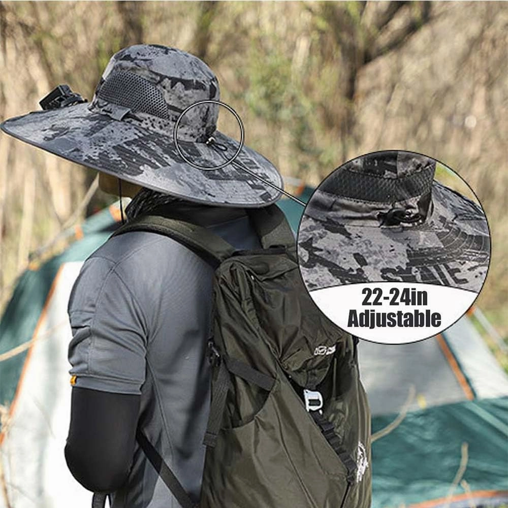 Wide Brim Solar Fan Outdoor Fishing Hat-Solar & USB Charging, Solar Fan Hat Hat with Fan Built in