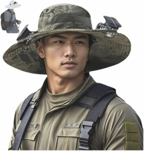 Wide Brim Solar Fan Outdoor Fishing Hat-Solar & USB Charging, Solar Fan Hat Hat with Fan Built in
