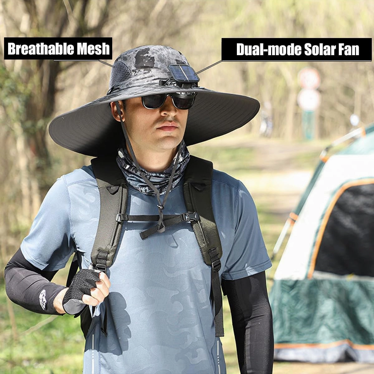 Wide Brim Solar Fan Outdoor Fishing Hat-Solar & USB Charging, Sunscreen Sun Hat with Fan, Solar Fan Hat Upf50 