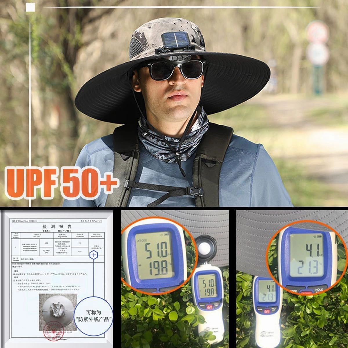 Wide Brim Solar Fan Outdoor Fishing Hat-Solar & USB Charging, Sunscreen Sun Hat with Fan, Solar Fan Hat Upf50 