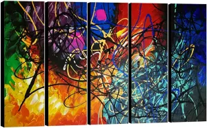 Wieco Art Colorful Abstract Heart Oil Paintings on Canvas Wall Art Ready to Hang for Living Room Bedroom Home Office Decorations Modern 5 Panel 100% Hand Painted Stretched and Framed Artwork