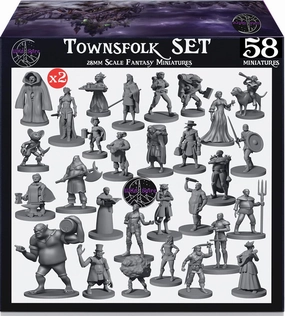 Wildspire 58 Fantasy Miniatures Set Townsfolk Characters for DND Miniatures Bulk 28mm Dungeons and Dragons Miniatures | for DND Minis and D&D Miniatures I Character Sheets & Quests
