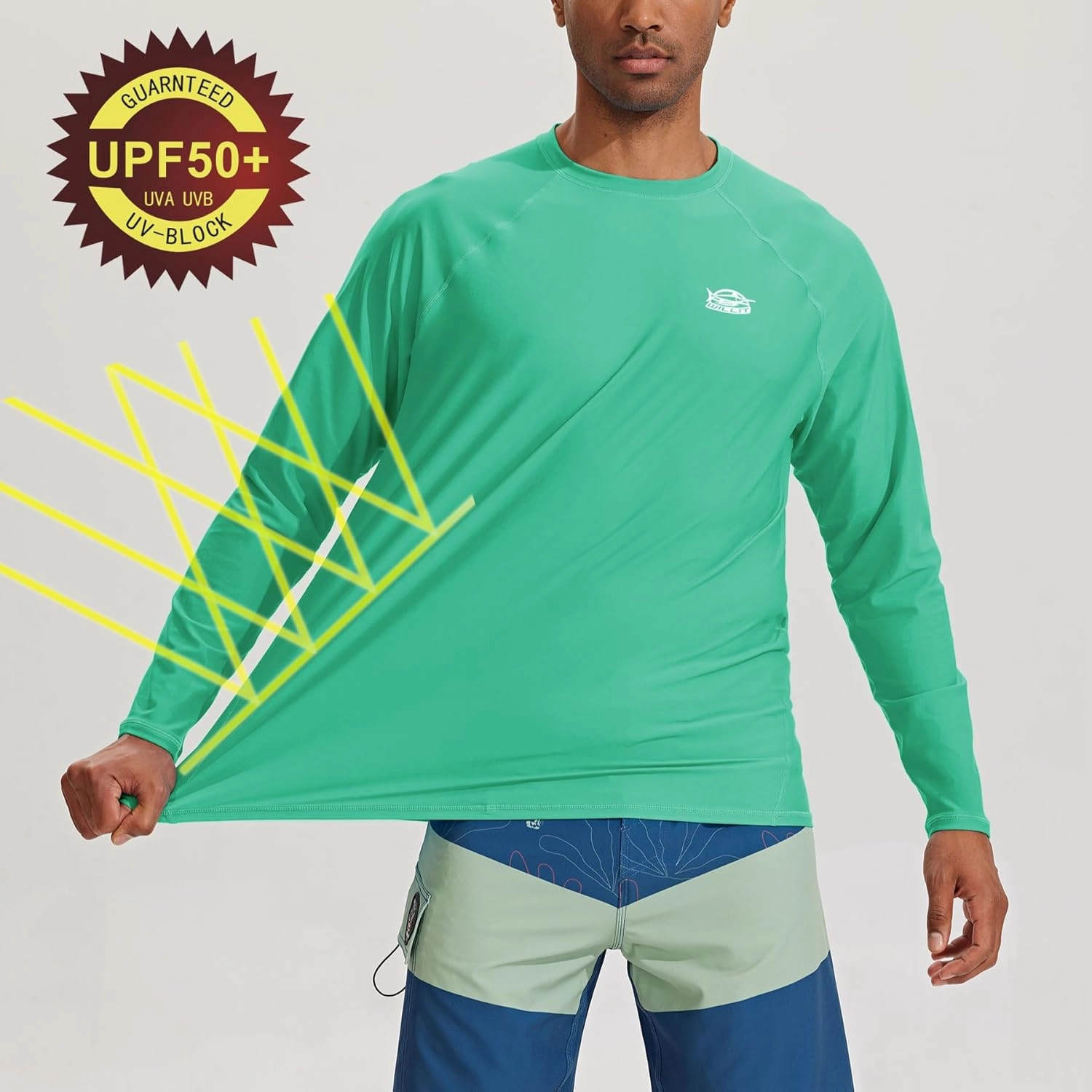 Willit Men's Rash Guard Swim Shirts SPF Water Shirt Long Sleeve UPF 50  Sun Protection Loose Fit Quick Dry