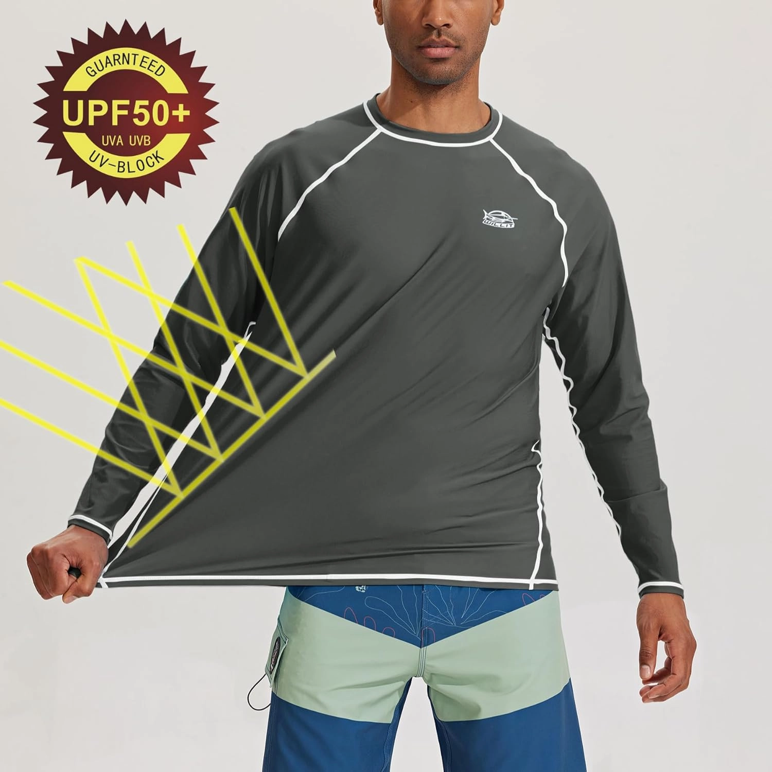 Willit Men's Rash Guard Swim Shirts SPF Water Shirt Long Sleeve UPF 50  Sun Protection Loose Fit Quick Dry