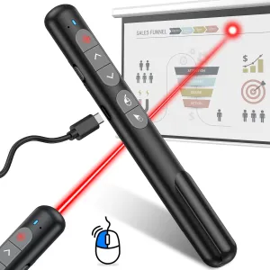 Wireless Presentation Clicker with Air Mouse Function - Rechargeable RF 2.4GHz USB Slide Clicker for Powerpoint, Mac, Laptop, Computer