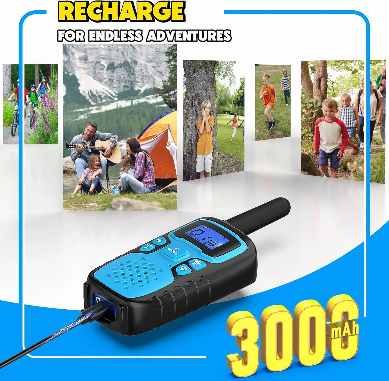 Wishouse Walkie Talkies for Kids Rechargeable Long Range,Xmas Birthday Gift for 4 5 6 7 8 9 Year Old Boy Girl,Hiking Gear Camping Games Cool Toys with NOAA,SOS Siren,Lamp,Lanyards,2 Pack Yellow Green