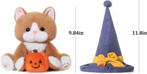 Wizard Cat Plush Toy –10" Halloween Cat Stuffed Animal with Hat and Cape, Plushie for Kids, Gifts, Home or Party Decorations.