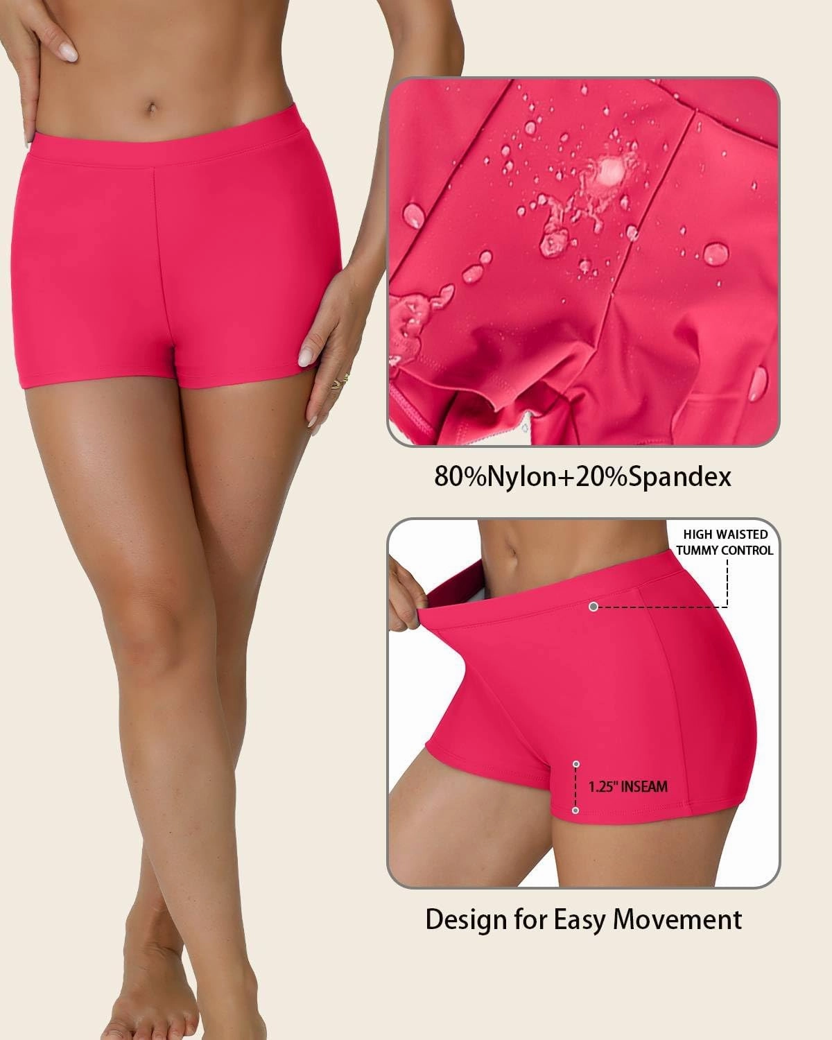 Women's Swim Shorts 1.3" High Waisted Quick Dry Bikini Swimsuit Bottoms Board Shorts Bathing Suit