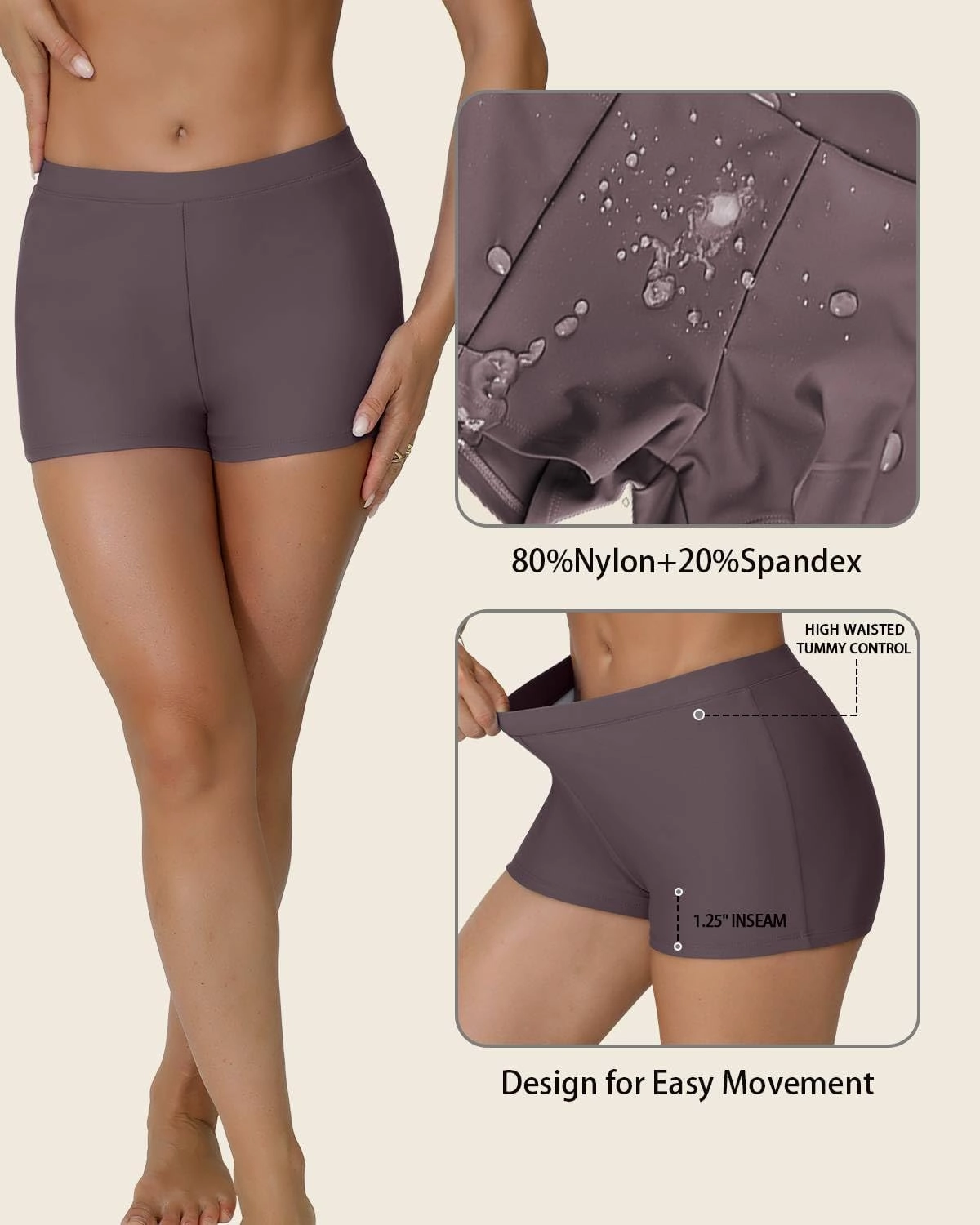 Women's Swim Shorts 1.3" High Waisted Quick Dry Bikini Swimsuit Bottoms Board Shorts Bathing Suit