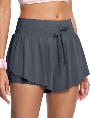 Womens 2.8" Swim Board Shorts High Waisted Slimming Quick Dry Stretch Swim Beach Trunks with Liner and 2 Pockets