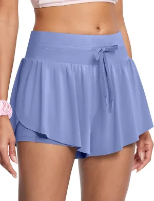 Womens 2.8" Swim Board Shorts High Waisted Slimming Quick Dry Stretch Swim Beach Trunks with Liner and 2 Pockets