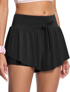 Womens 2.8" Swim Board Shorts High Waisted Slimming Quick Dry Stretch Swim Beach Trunks with Liner and 2 Pockets
