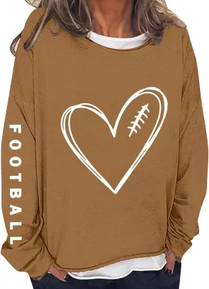 Womens Football Sequin Y2k Sweatshirt Lover Gift Loose Casual Long Sleeve Sweatshirt Tops Football Rugby Game Day