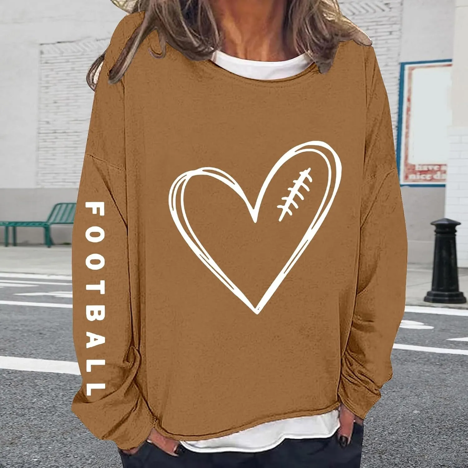 Womens Football Sequin Y2k Sweatshirt Lover Gift Loose Casual Long Sleeve Sweatshirt Tops Football Rugby Game Day