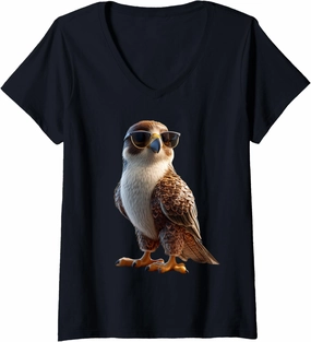 Womens Falcon Kestrel Falcons Hunting Peregrine Birds Falconry V-Neck T-Shirt