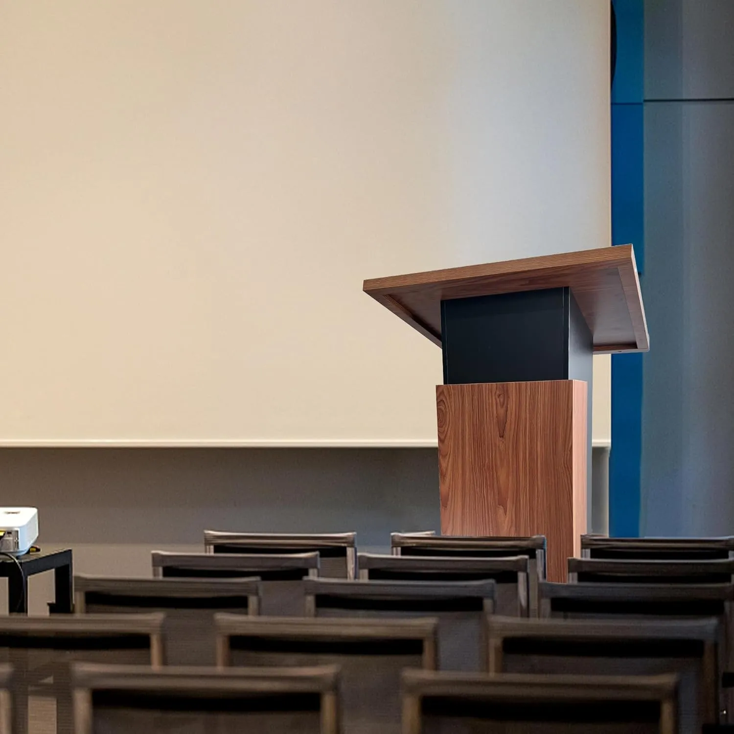 Wood Podium with Wheels,Wooden Lectern Stand,15MM Particle Board,Elegant Design with Storage,Mic Stand Space, Wooden Pulpit for Restaurants,Churches,Seminars and Schools