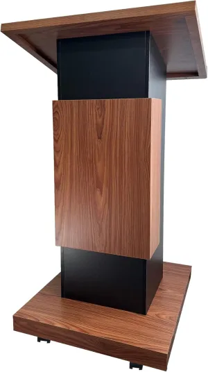 Wood Podium with Wheels,Wooden Lectern Stand,15MM Particle Board,Elegant Design with Storage,Mic Stand Space, Wooden Pulpit for Restaurants,Churches,Seminars and Schools