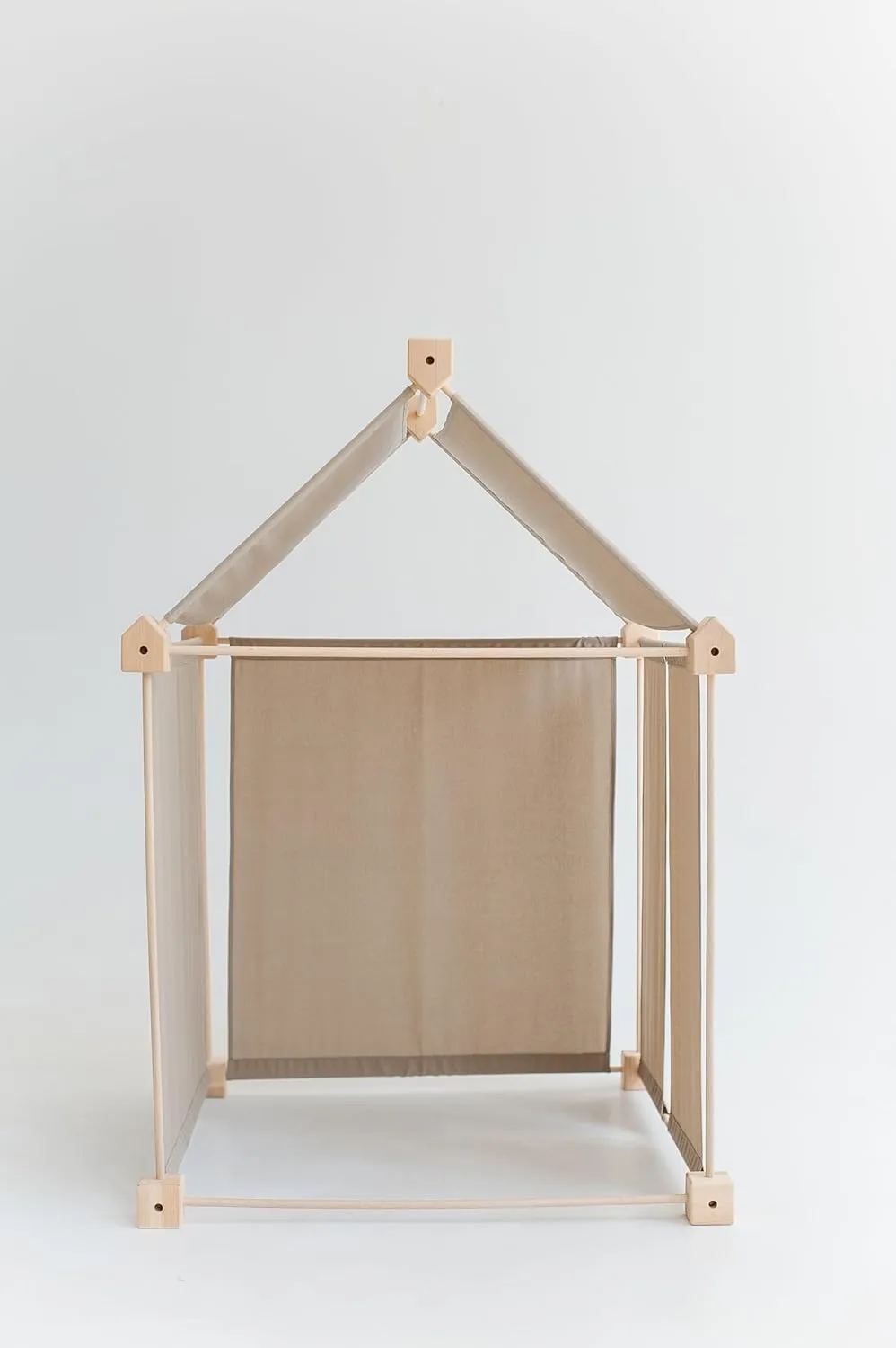 Wooden Indoor and Outdoor Playhouse/Kids Playhouse/Canvas Teepee Tent/Toddler Gift (Large, Sand Beige)