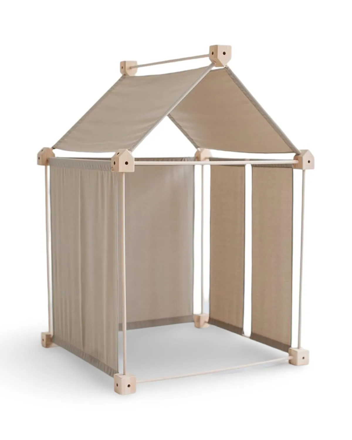 Wooden Indoor and Outdoor Playhouse/Kids Playhouse/Canvas Teepee Tent/Toddler Gift (Large, Sand Beige)