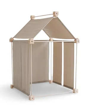 Wooden Indoor and Outdoor Playhouse/Kids Playhouse/Canvas Teepee Tent/Toddler Gift (Large, Sand Beige)