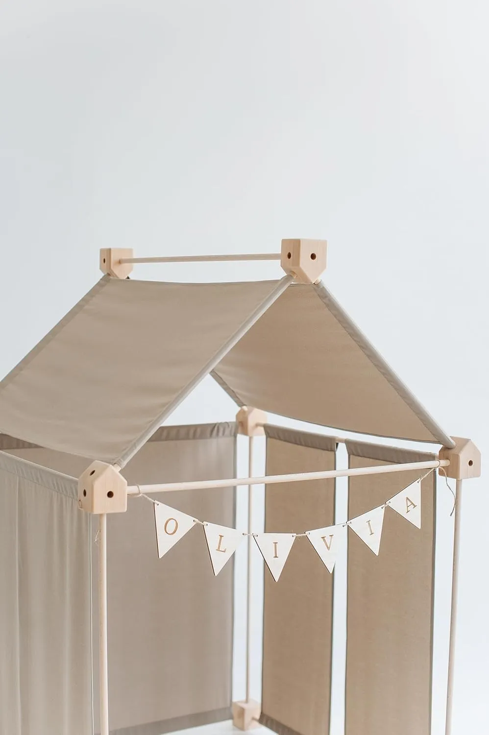 Wooden Indoor and Outdoor Playhouse/Kids Playhouse/Canvas Teepee Tent/Toddler Gift (Large, Sand Beige)