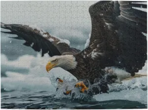 Wooden Jigsaw Puzzle for Adults 500 Pieces - Bald Eagle Fishing - Home Decor Art - Fun Family Game and Creative Gift