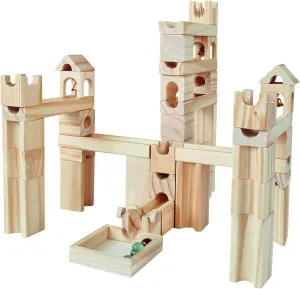 Wooden Marble Run for Kids Ages 4-8, 65 Pieces Wood Building Blocks Toys and Construction Play Set, Marble Track Maze Game STEM Learning Toys for Boys Girls (Natural Color Blocks)