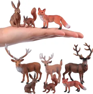 Woodland Animals Figures 6pcs Plastic Realistic Forest Animal Deer Squirrel Figurines for Early Educational Birthday Gift Cake Topper for Kids