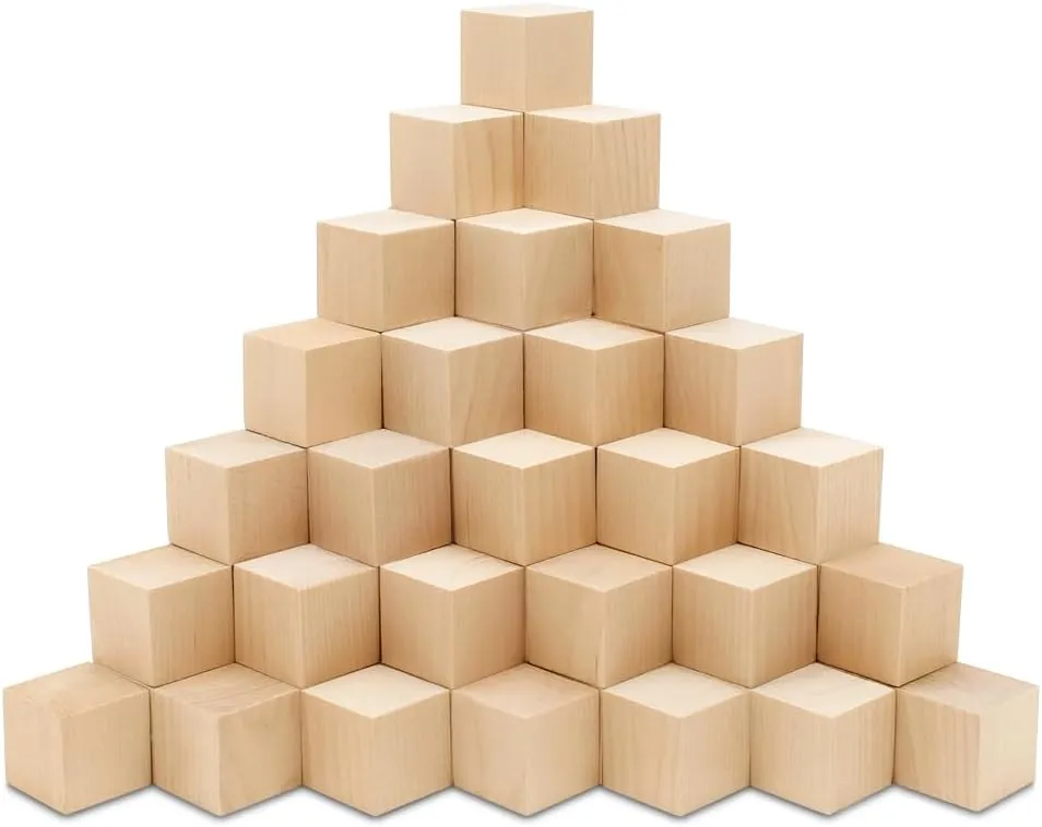 Woodpeckers Birch Wood 1-1/4 Inch Unfinished Wood Blocks, Pack of 25 Square Wooden Cubes for Crafts, STEM, Building