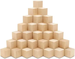 Woodpeckers Birch Wood 1-1/4 Inch Unfinished Wood Blocks, Pack of 25 Square Wooden Cubes for Crafts, STEM, Building