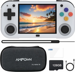XU Mini M Retro Handheld Game Consoles, 2.8 inch IPS Screen, Built-in 128G TF Card, with 2600 mAh Battery Life 6 Hours with Case Gray