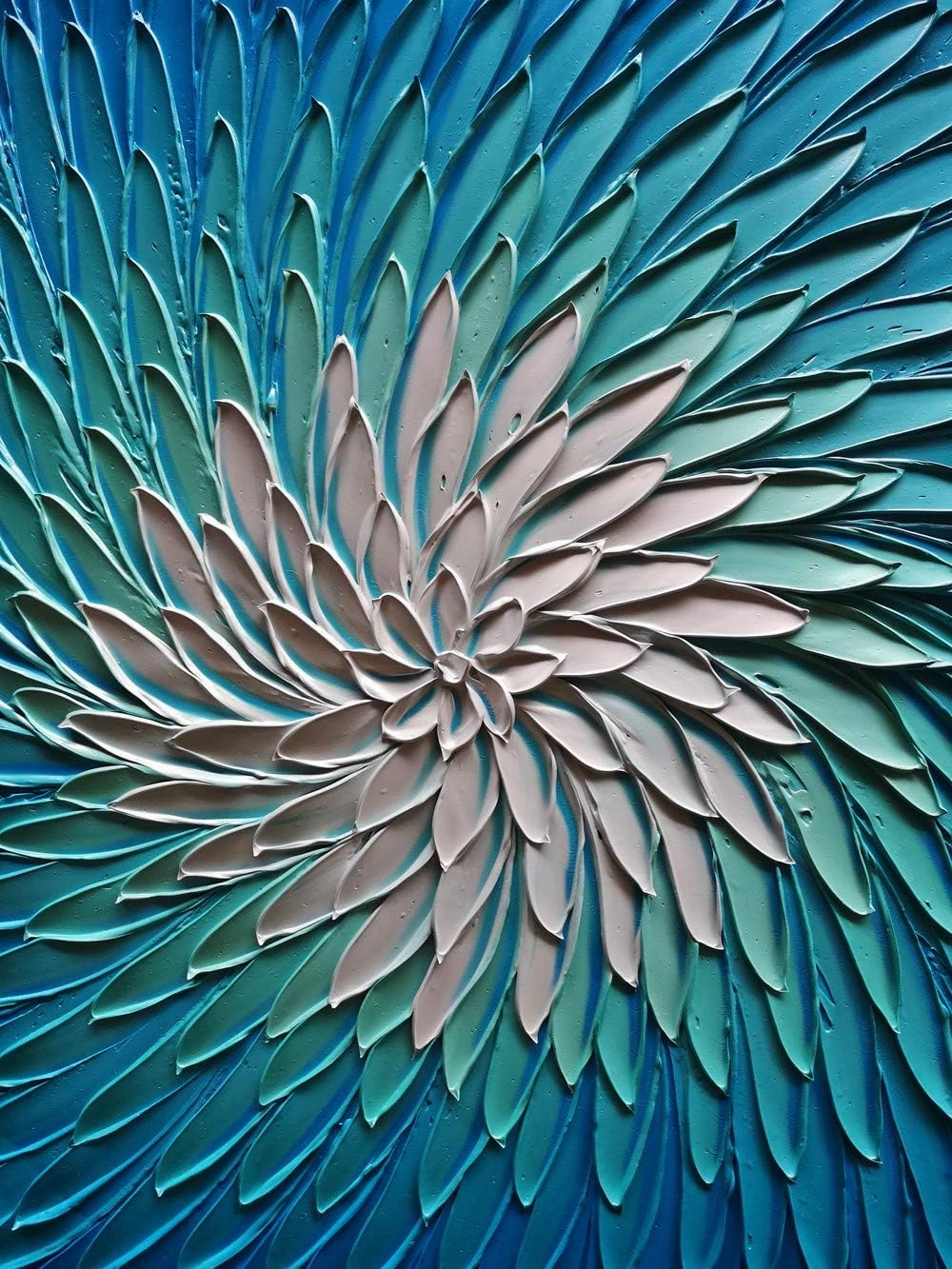 YaSheng Art - 3D Metallic Bead light Blue and Silver Texture Oil Painting on Canvas Abstract Art Pictures Canvas Wall Art Paintings Modern Home Decor Abstract Paintings Ready to hang 30x30inch