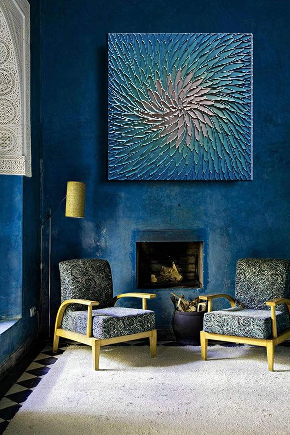 YaSheng Art - 3D Metallic Bead light Blue and Silver Texture Oil Painting on Canvas Abstract Art Pictures Canvas Wall Art Paintings Modern Home Decor Abstract Paintings Ready to hang 30x30inch