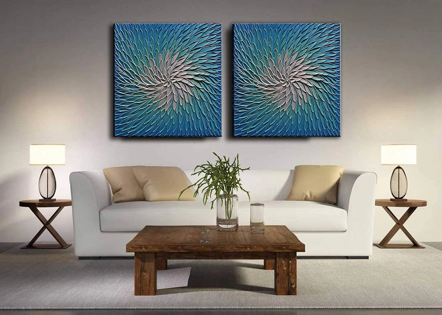 YaSheng Art - 3D Metallic Bead light Blue and Silver Texture Oil Painting on Canvas Abstract Art Pictures Canvas Wall Art Paintings Modern Home Decor Abstract Paintings Ready to hang 30x30inch