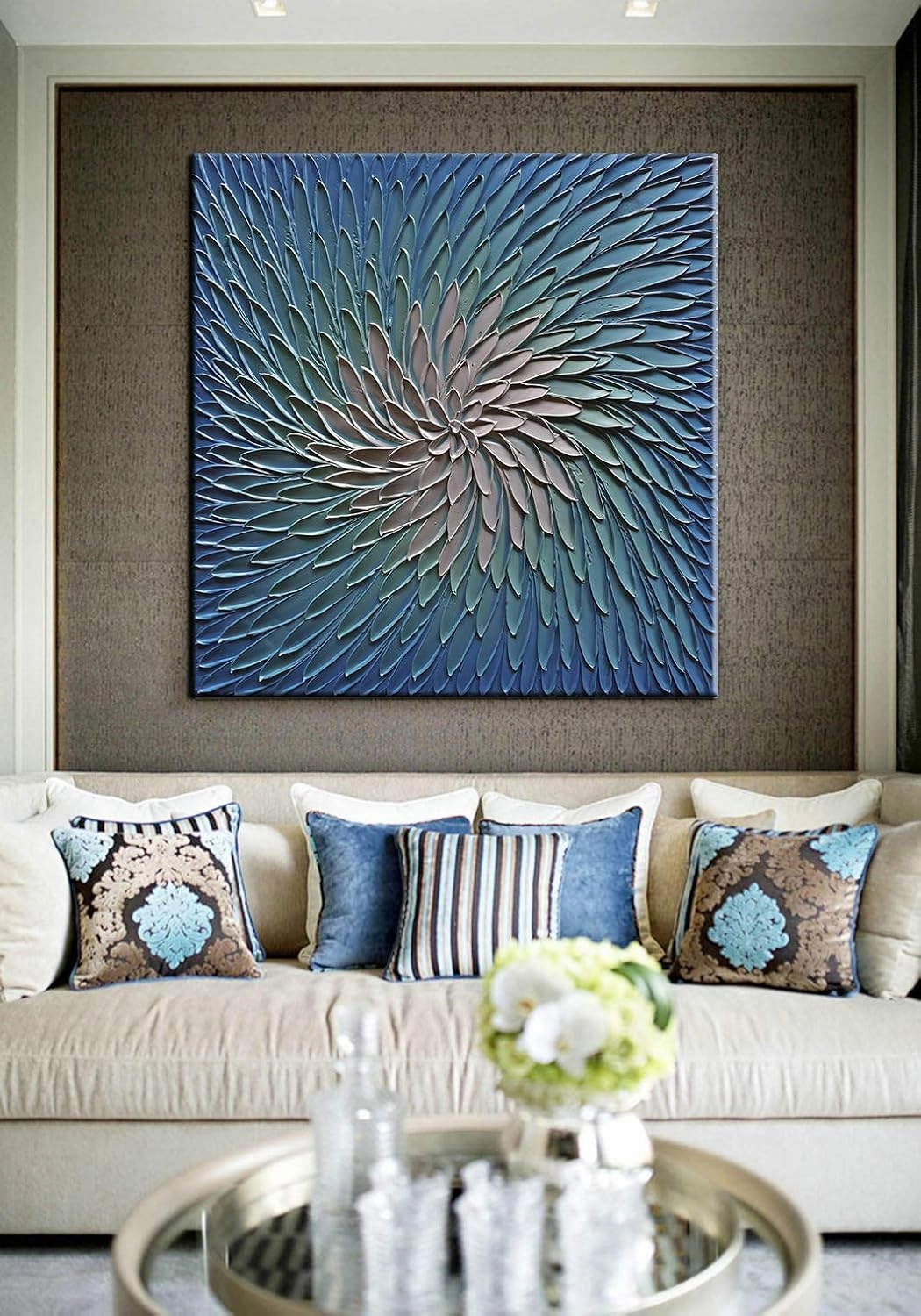 YaSheng Art - 3D Metallic Bead light Blue and Silver Texture Oil Painting on Canvas Abstract Art Pictures Canvas Wall Art Paintings Modern Home Decor Abstract Paintings Ready to hang 30x30inch