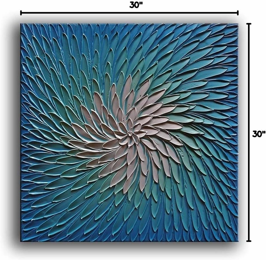 YaSheng Art - 3D Metallic Bead light Blue and Silver Texture Oil Painting on Canvas Abstract Art Pictures Canvas Wall Art Paintings Modern Home Decor Abstract Paintings Ready to hang 30x30inch
